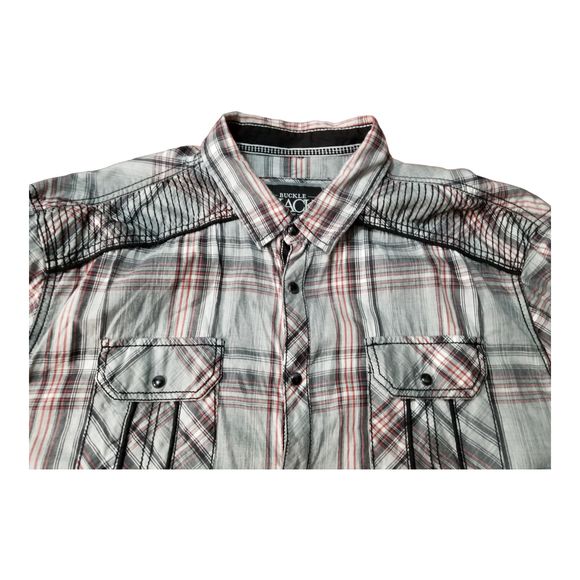 Buckle BLACK Brand Button Up Pearl Snaps Plaid Shirt Top Athletic Fit Sz XXL - Picture 6 of 12